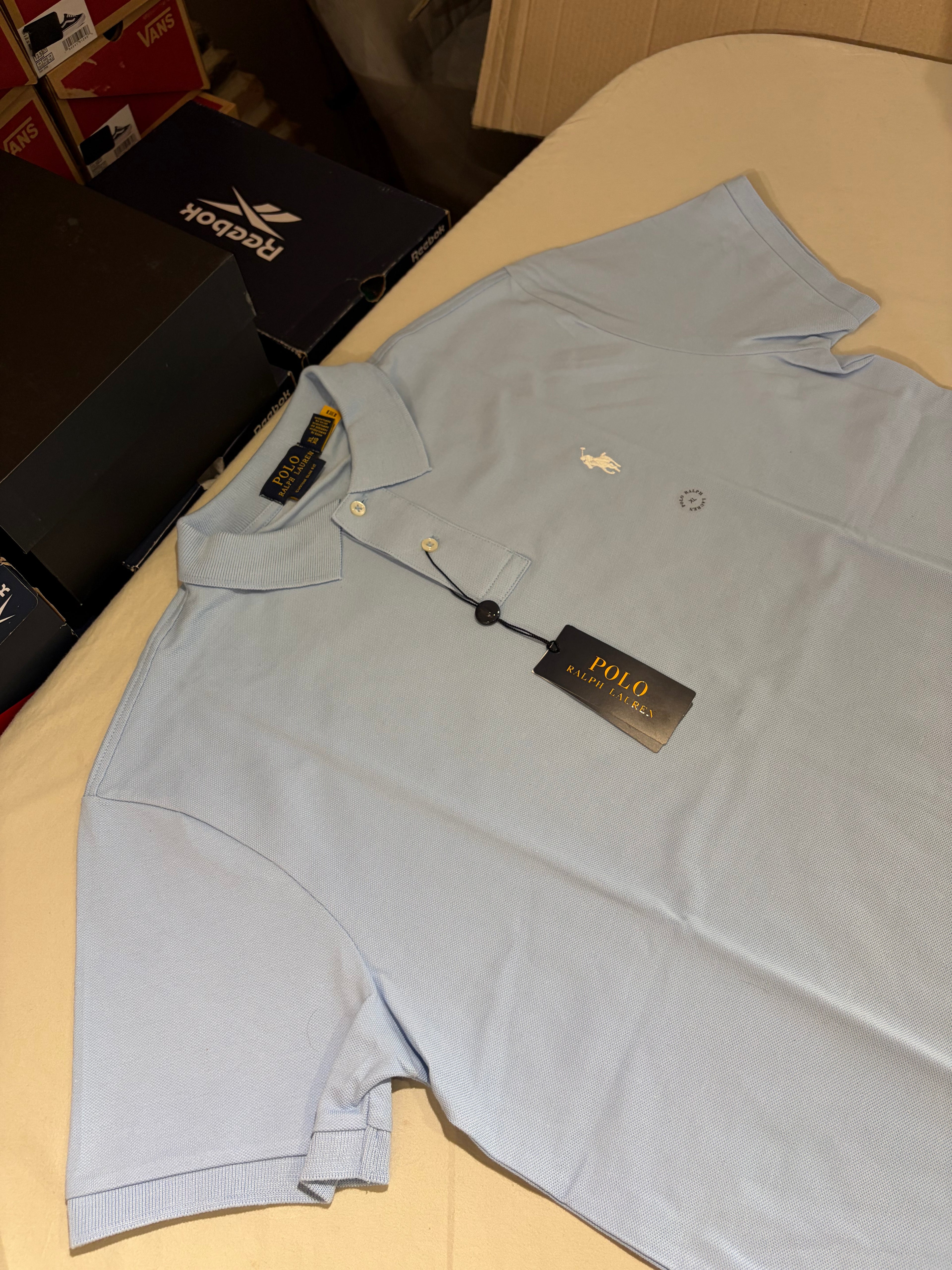 Polo Ralph Lauren – Polo Homme Bleu Ciel Custom Slim Fit Logo Blanc – Taille XL