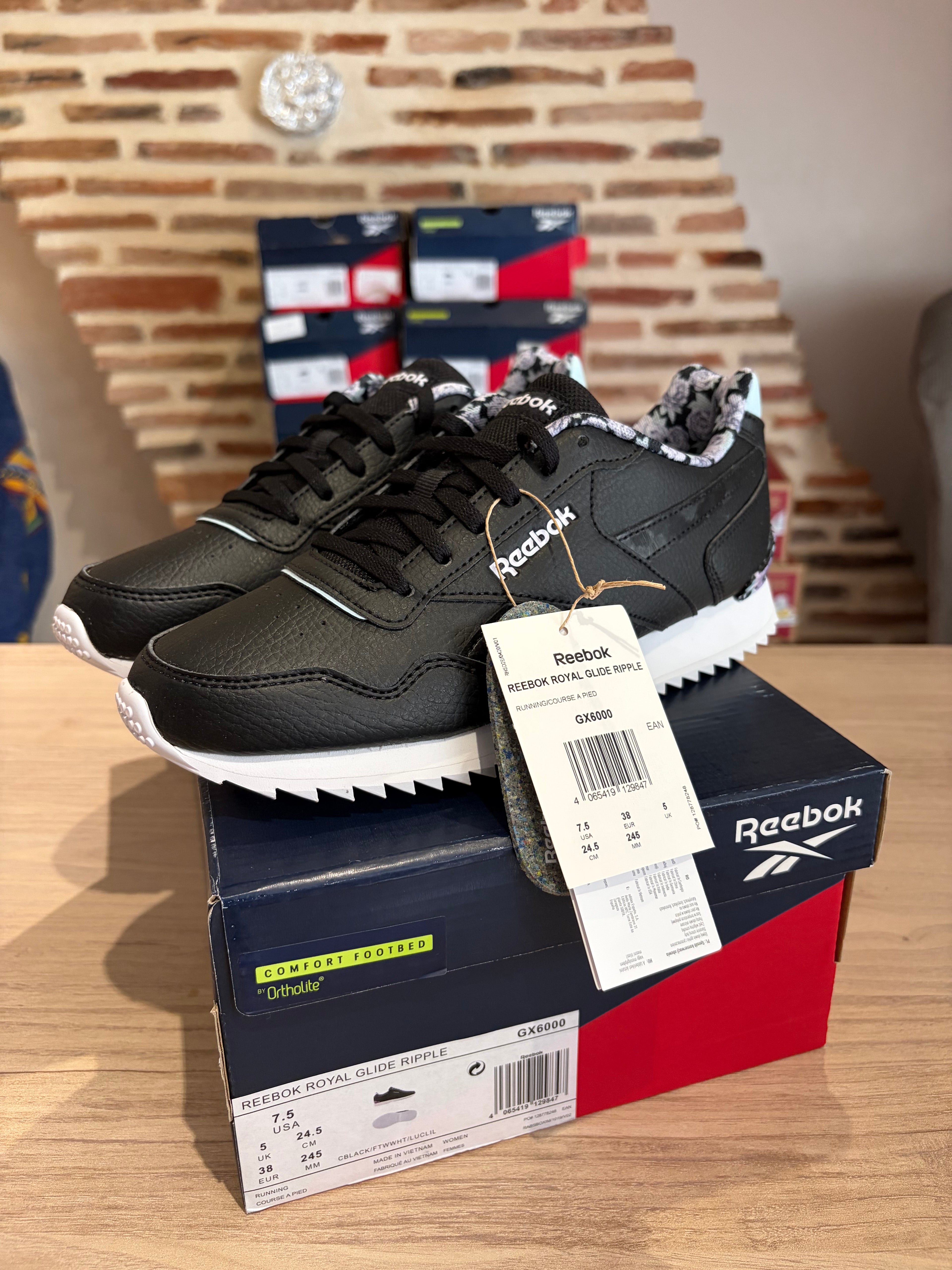 Reebok Royal Glide Ripple Clip Femme Noir Floral Taille 38