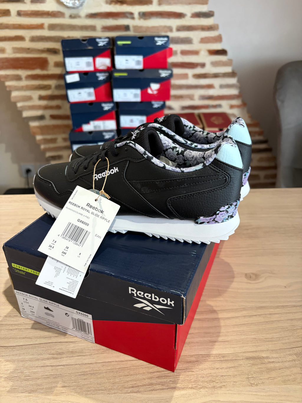 Reebok Royal Glide Ripple Clip Femme Noir Floral Taille 38