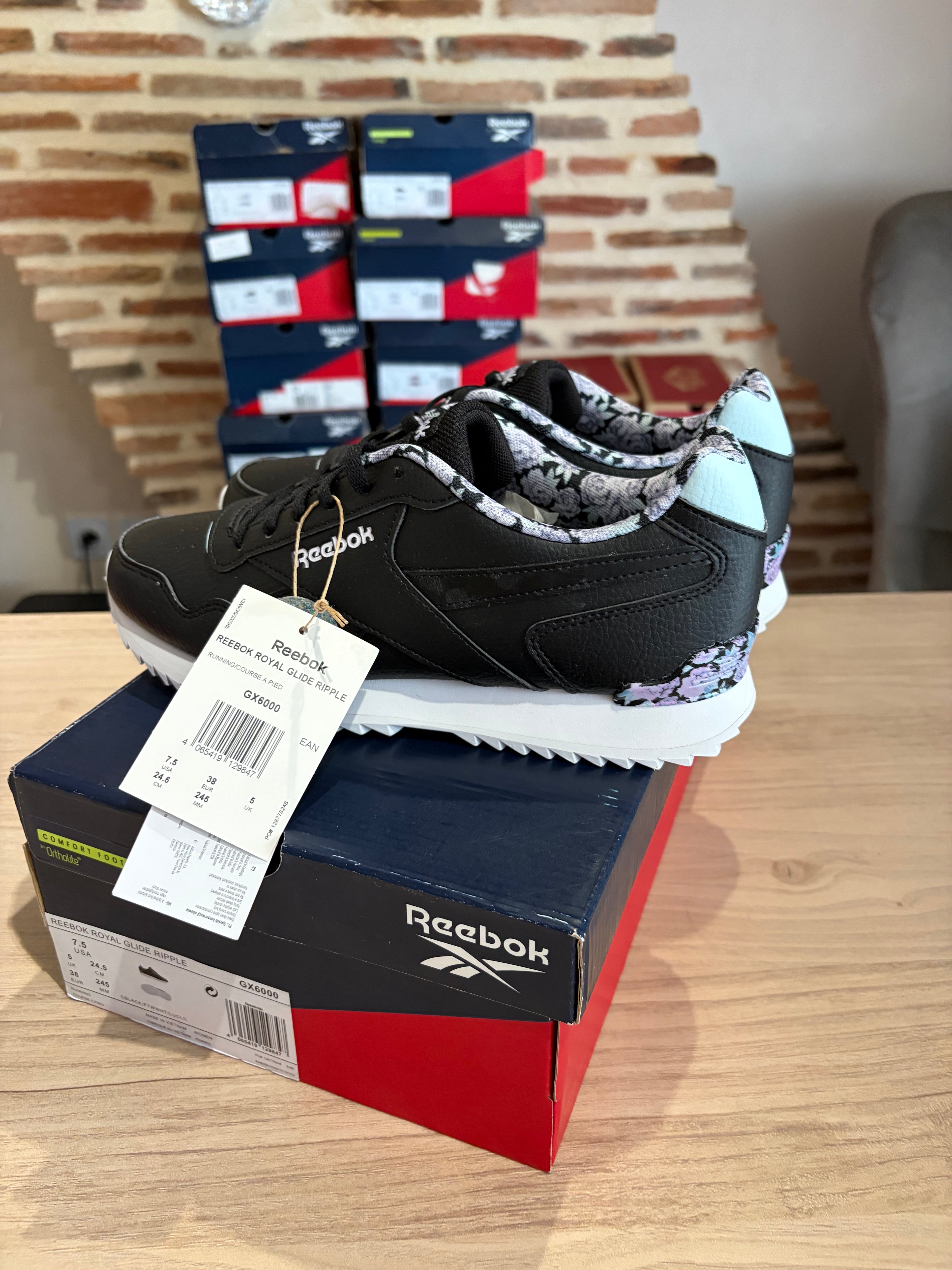 Reebok Royal Glide Ripple Clip Femme Noir Floral Taille 38