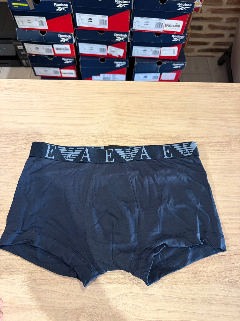 Emporio Armani – Lot de 3 boxers Trunk en coton stretch Bleu/Noir – Taille M