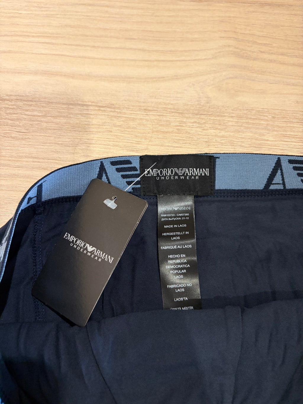 Emporio Armani – Lot de 3 boxers Trunk en coton stretch Bleu/Noir – Taille M