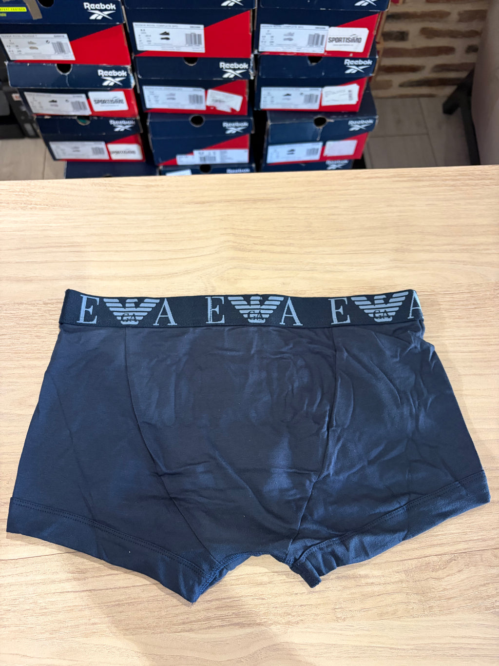 Emporio Armani – Lot de 3 boxers Trunk en coton stretch Bleu/Noir – Taille M