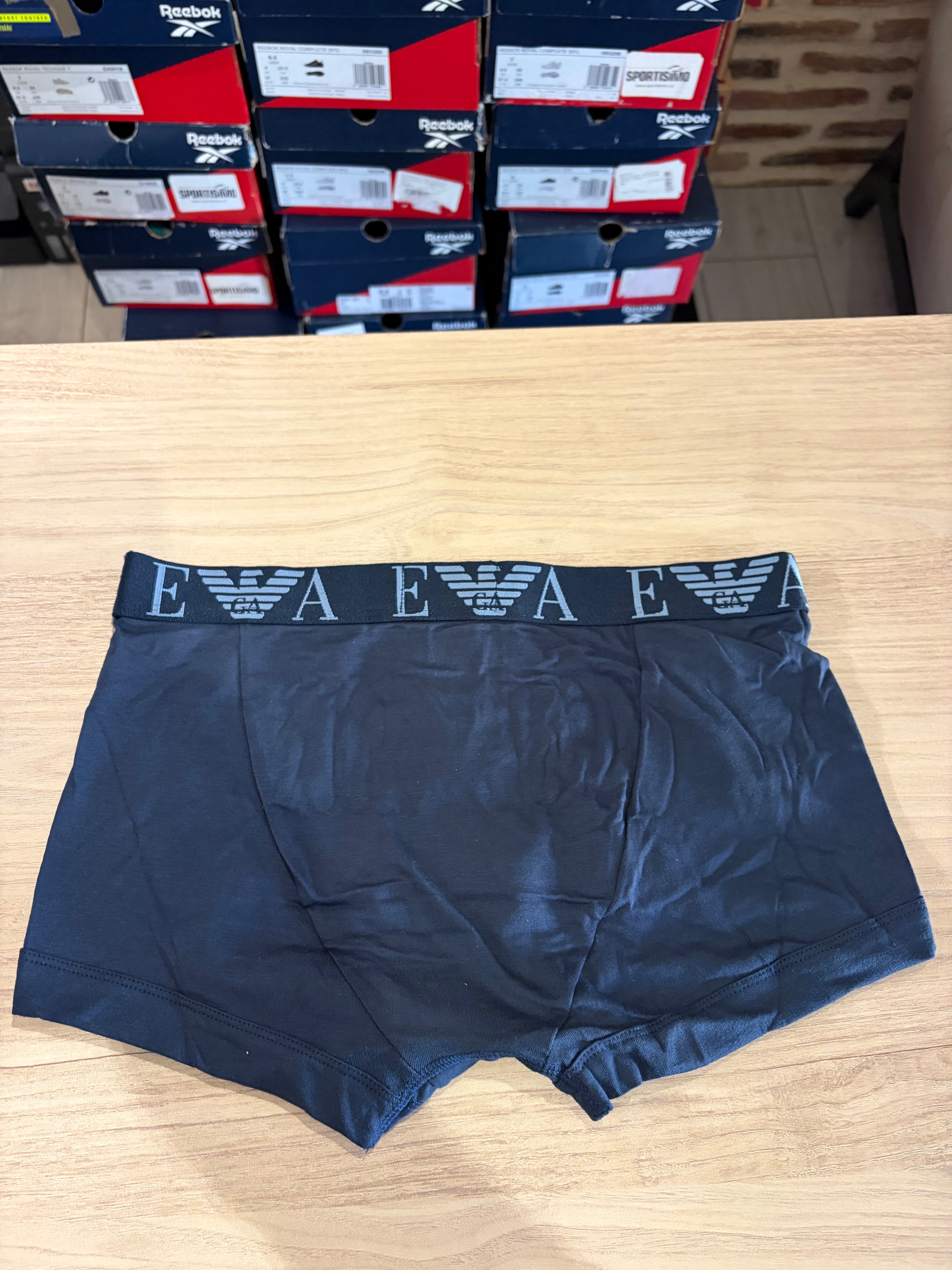 Emporio Armani – Lot de 3 boxers Trunk en coton stretch Bleu/Noir – Taille M