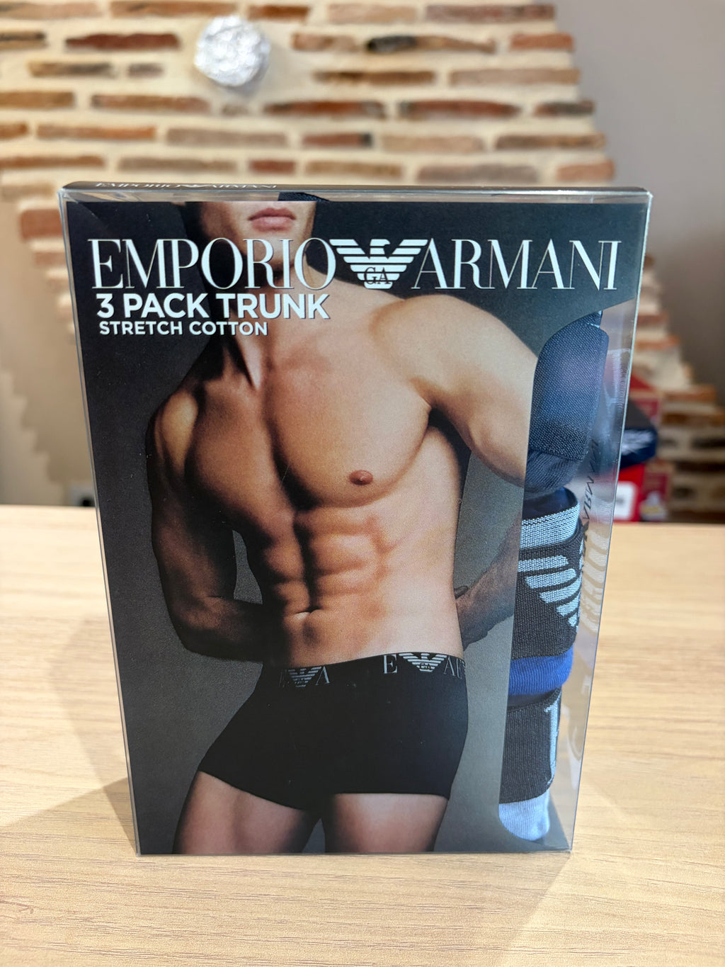 Emporio Armani – Lot de 3 boxers Trunk en coton stretch Bleu/Noir – Taille M