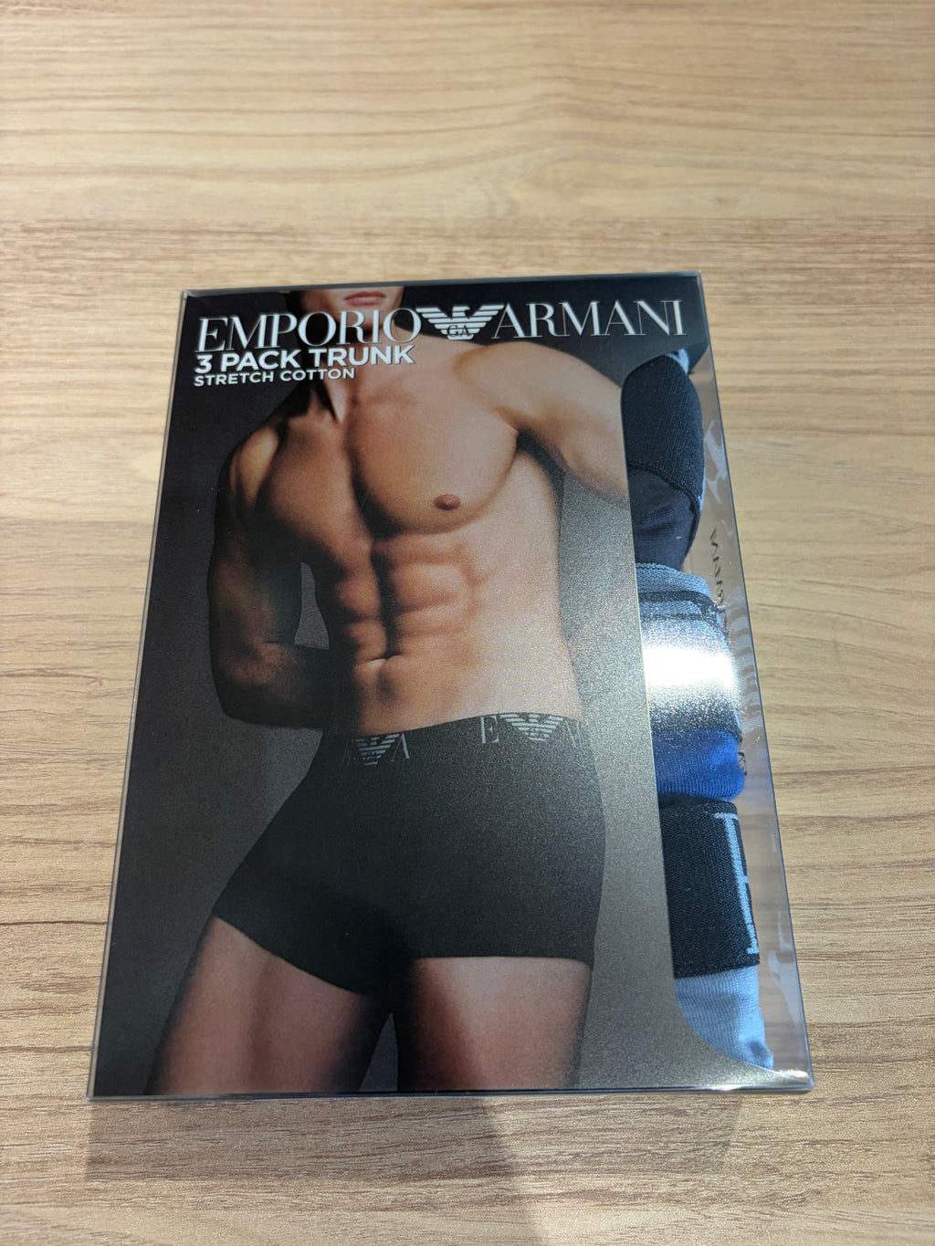 Emporio Armani – Lot de 3 boxers Trunk en coton stretch Bleu/Noir – Taille M