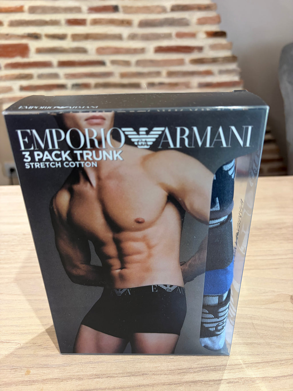 Emporio Armani – Lot de 3 boxers Trunk en coton stretch Bleu/Noir – Taille S