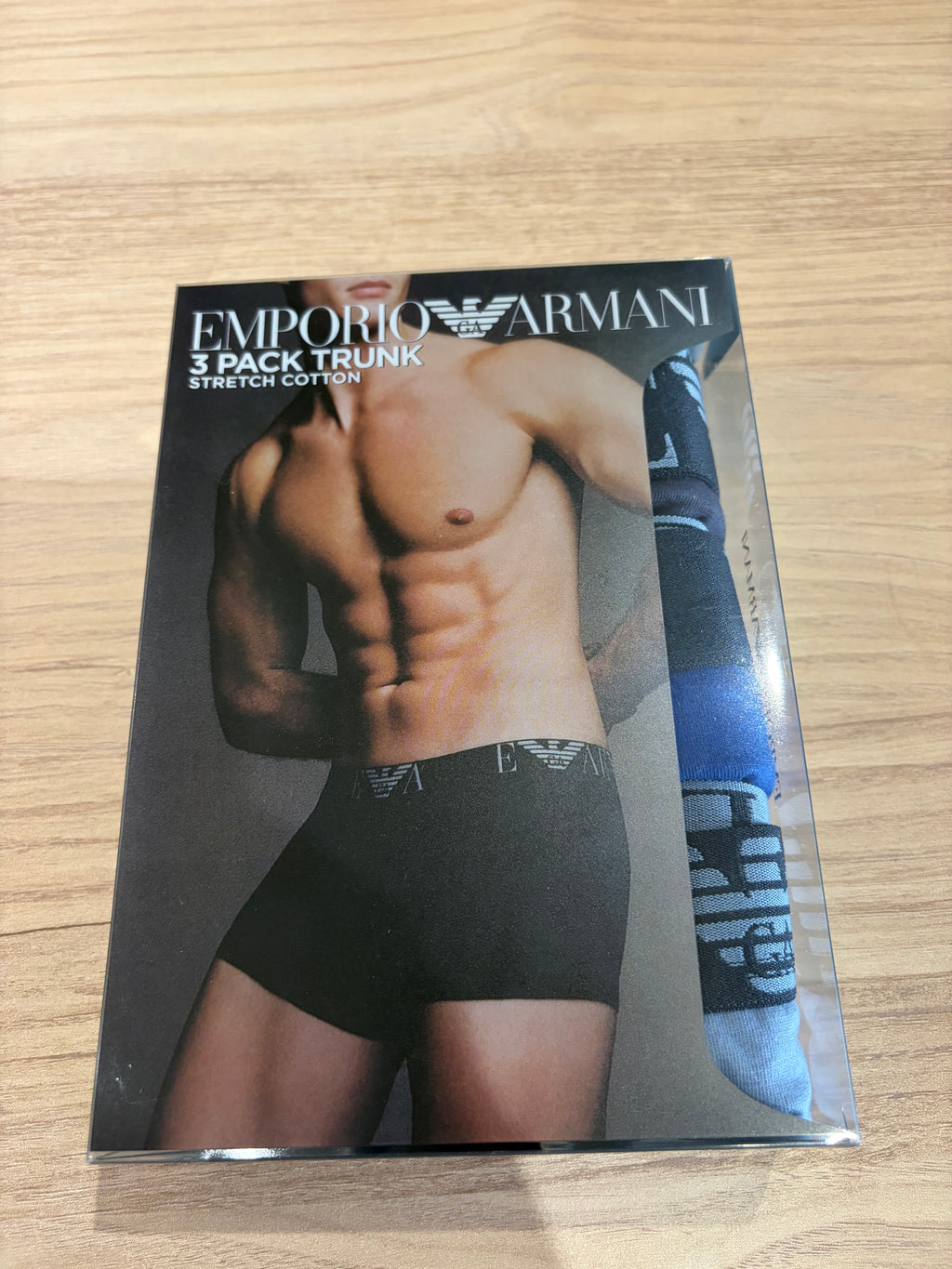 Emporio Armani – Lot de 3 boxers Trunk en coton stretch Bleu/Noir – Taille S