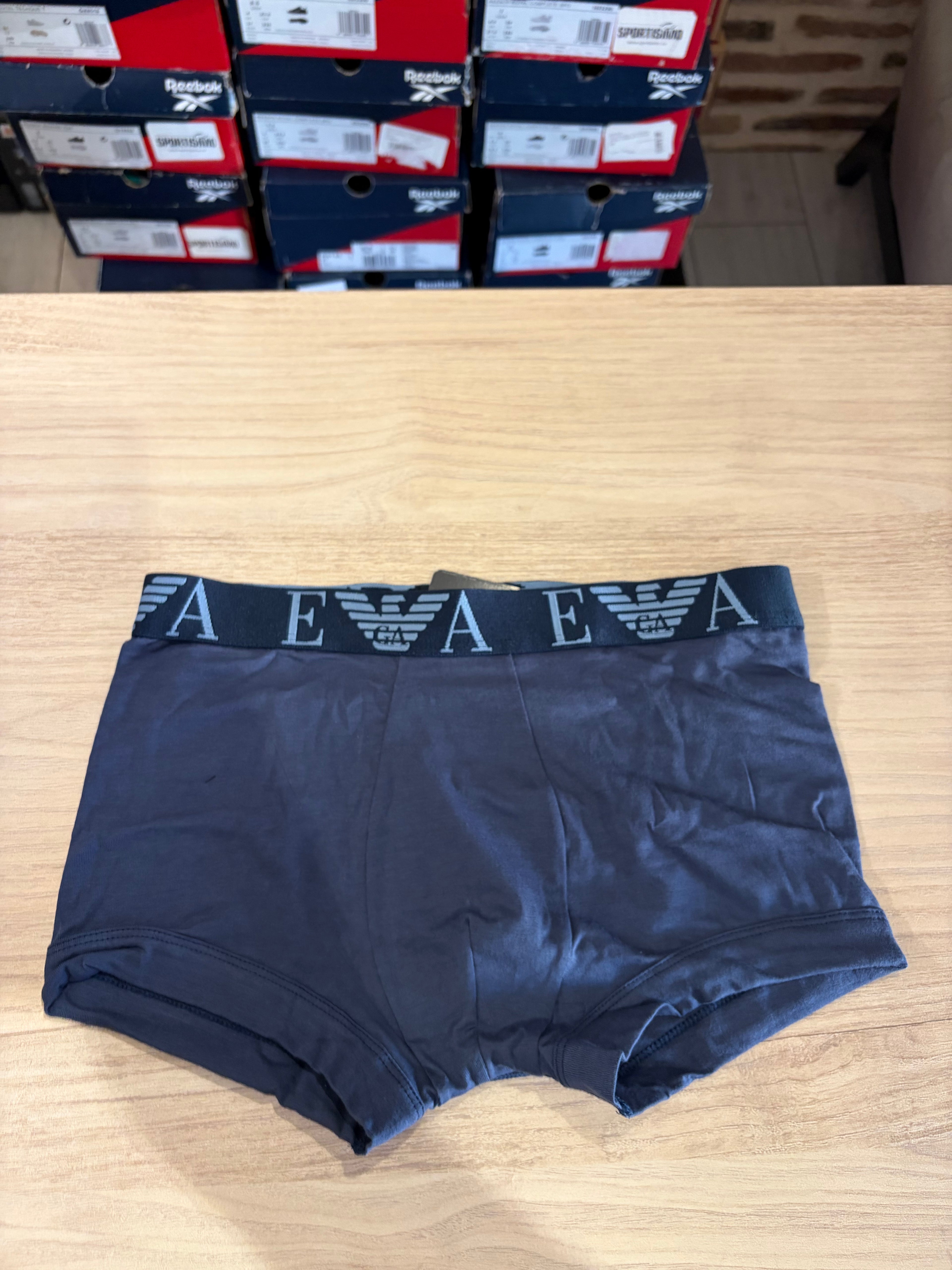 Emporio Armani – Lot de 3 boxers Trunk en coton stretch Bleu/Noir – Taille S
