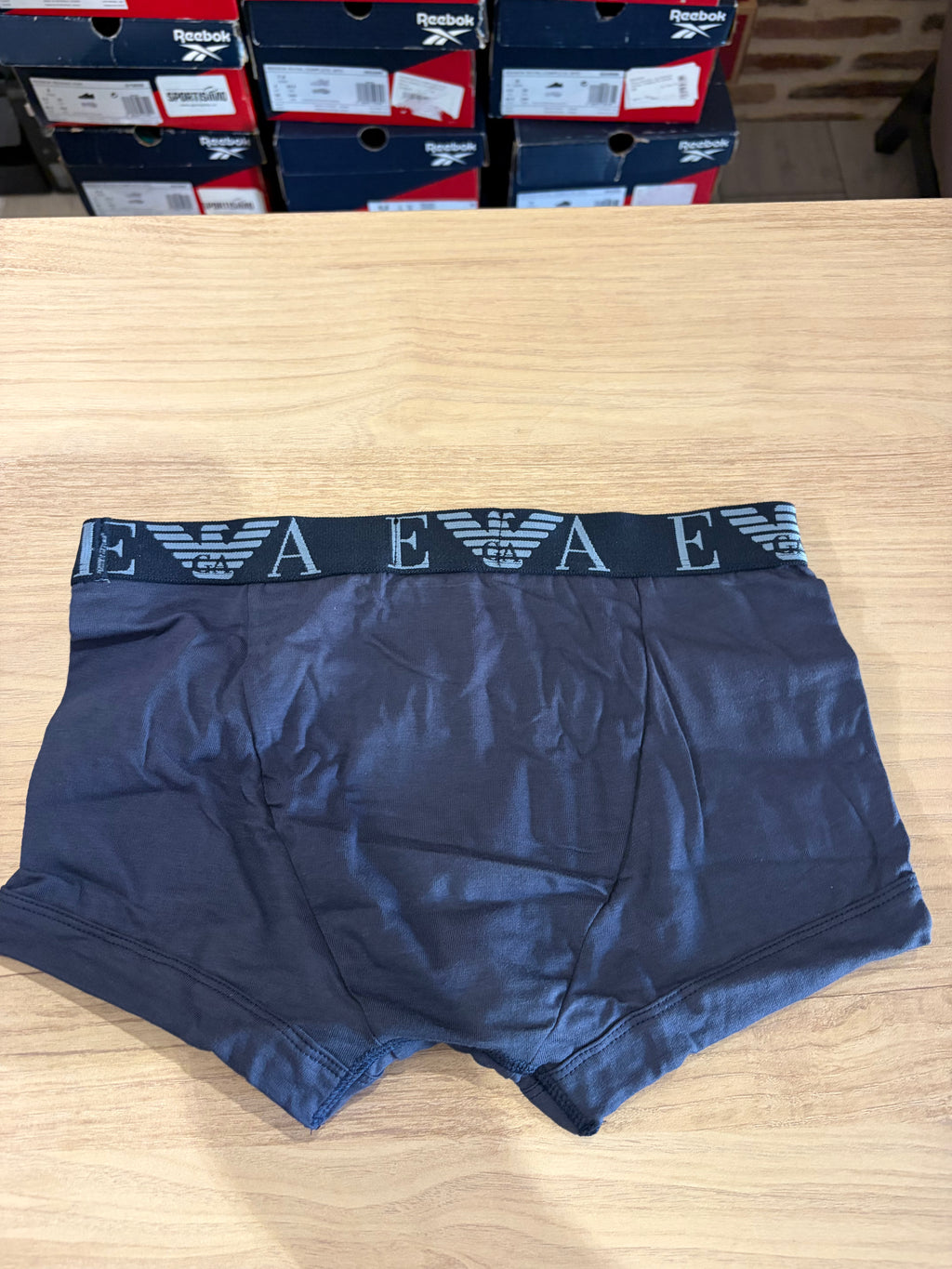 Emporio Armani – Lot de 3 boxers Trunk en coton stretch Bleu/Noir – Taille S