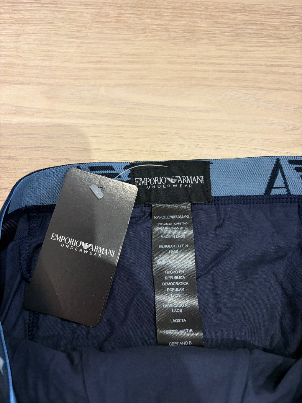 Emporio Armani – Lot de 3 boxers Trunk en coton stretch Bleu/Noir – Taille S