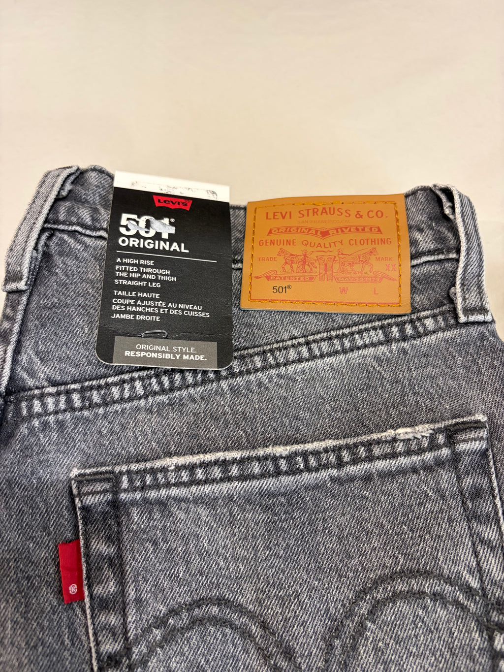 Jean Levi's® 501® Original Femme Gris Délavé – Taille W28 L32 – Neuf avec Étiquette